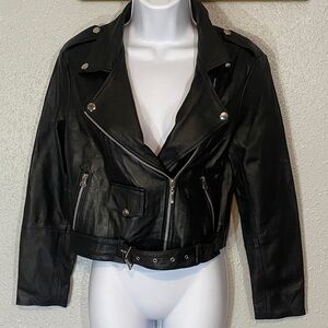 VNTG Outbrook Women's Black Leather Biker Jacket